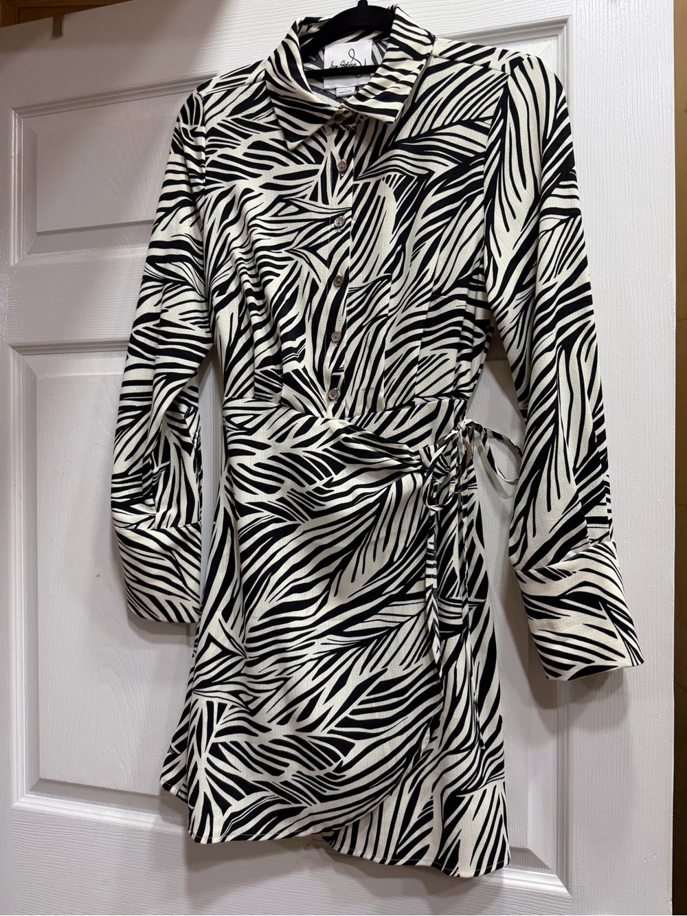 Sam Edelman Black and White Zebra-Print Long-Sleeve Shirt Dress